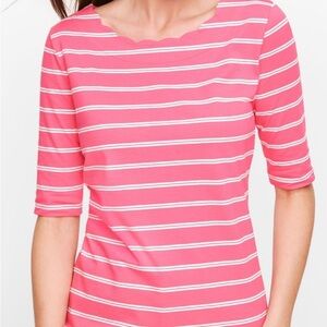 Talbots Coral and White Striped Tee